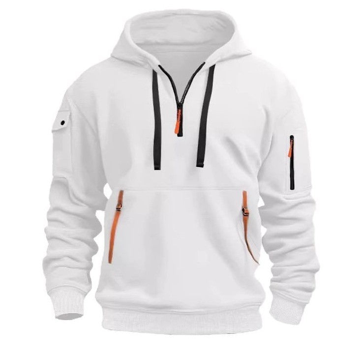 Men's Hoodie - Regular Fit - Half Zipper - Kangaroo Pocket with Zipper - Sporty Casual