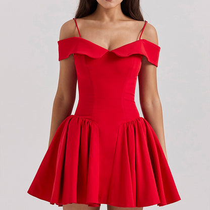 Kjole til kvinder – Off-shoulder – Spaghettistropper – A-line – Figursyet talje