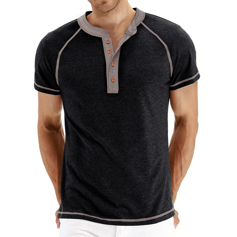 Men's Henley T-shirt – Regular Fit – Short Sleeve – Breathable – Contrast Details