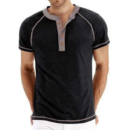 Men's Henley T-shirt – Regular Fit – Short Sleeve – Breathable – Contrast Details