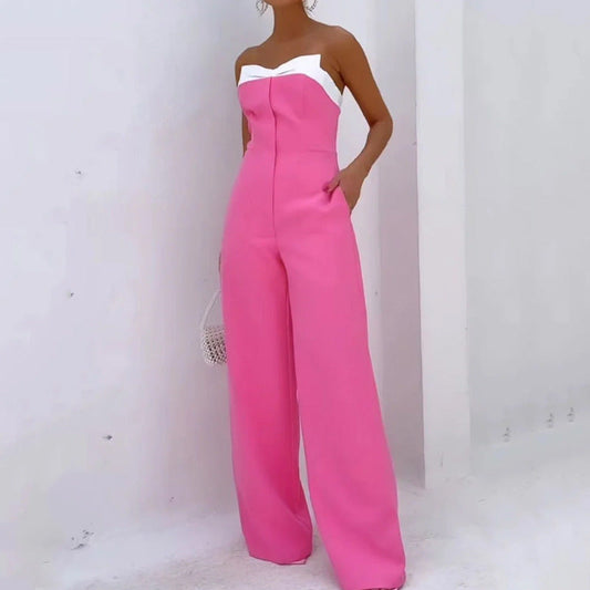 Women's Jumpsuit – Strapless – Tailored Bodice – Wide Legs – Sleeveless Elegant Style