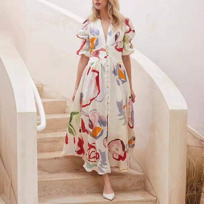 Dress for Women – Maxi Length – Relaxed Fit – Balloon Sleeves – Natural Fibers