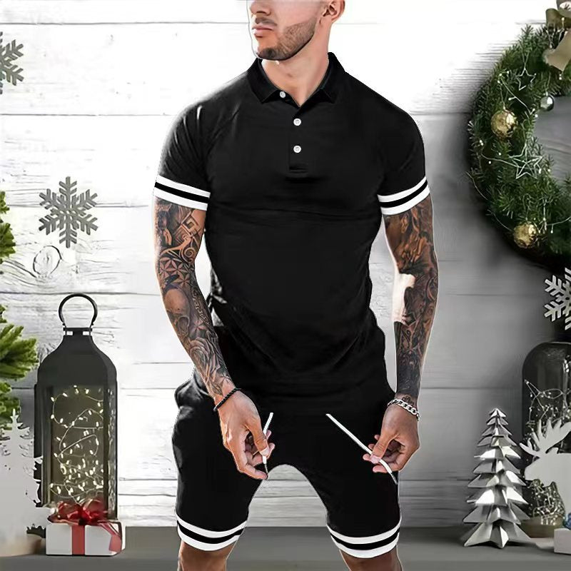 Men's Polo T-shirt – Slim Fit – Breathable Material – Short Sleeves – Sporty Stripes