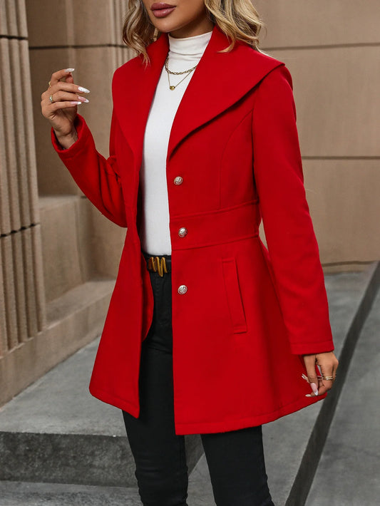 Women's Cardigan Coat – Tailored Fit – Wool-like Texture – Single Button with Lapel