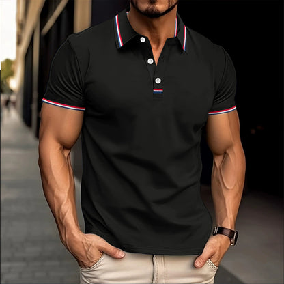 Men's Polo - Classic Design - Button Closure - Contrast Rib Collar - Embroidered Logo