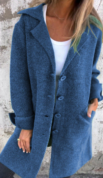 Women's Coat – Mid-Length – Relaxed Fit – Wool Look – Single-Breasted with Lapels