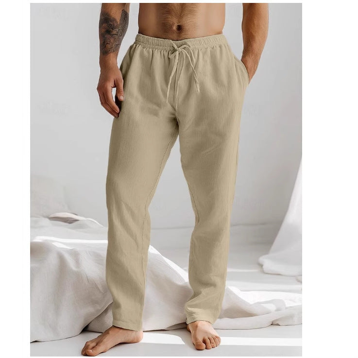 Men's Trousers – Relaxed Fit – Linen – Elastic Waist with Drawstring – Side Pockets