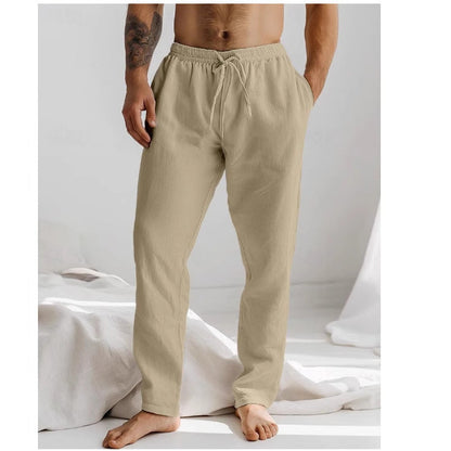 Men's Trousers – Relaxed Fit – Linen – Elastic Waist with Drawstring – Side Pockets