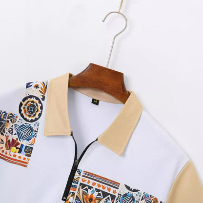 Men's Set with Short-Sleeved Shirt and Shorts – Regular Fit – Breathable Cotton – Patterned Detail