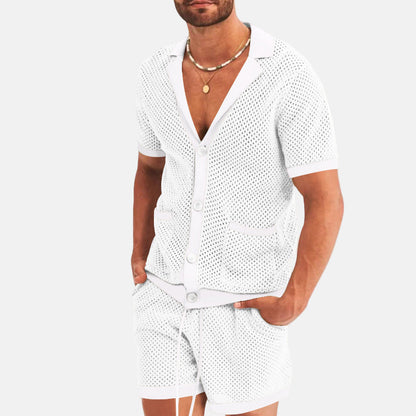 Men's set - Mesh button shirt and shorts - Summer outfit