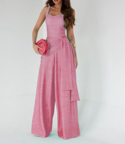Women's Jumpsuit – Tailored Top – Wide Leg – Sleeveless – Adjustable Waist – Natural Look