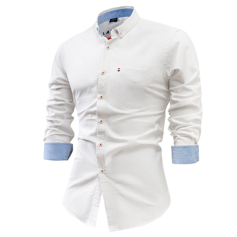 Men's Shirt – Slim Fit – Cotton Linen – Long Sleeves with Contrast Cuffs