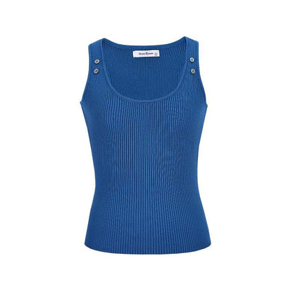 Women's Tank Top - Ribbed Sleeveless - Button Detail - Casual Wear
