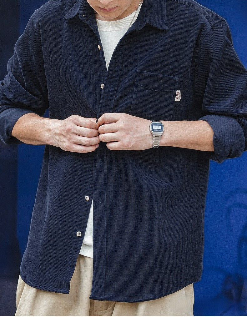 Men's Corduroy Shirt - Long Sleeve Button-Up - Casual Streetwear