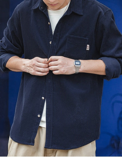 Men's Corduroy Shirt - Long Sleeve Button-Up - Casual Streetwear