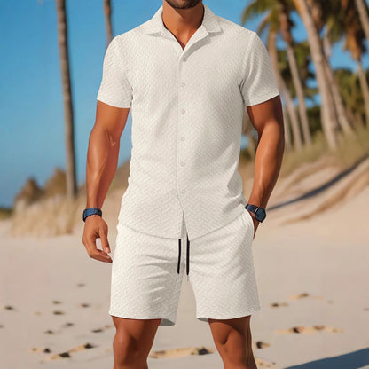 Men's Set with Shirt and Shorts – Slim Fit – Embossed Texture – Breathable Design