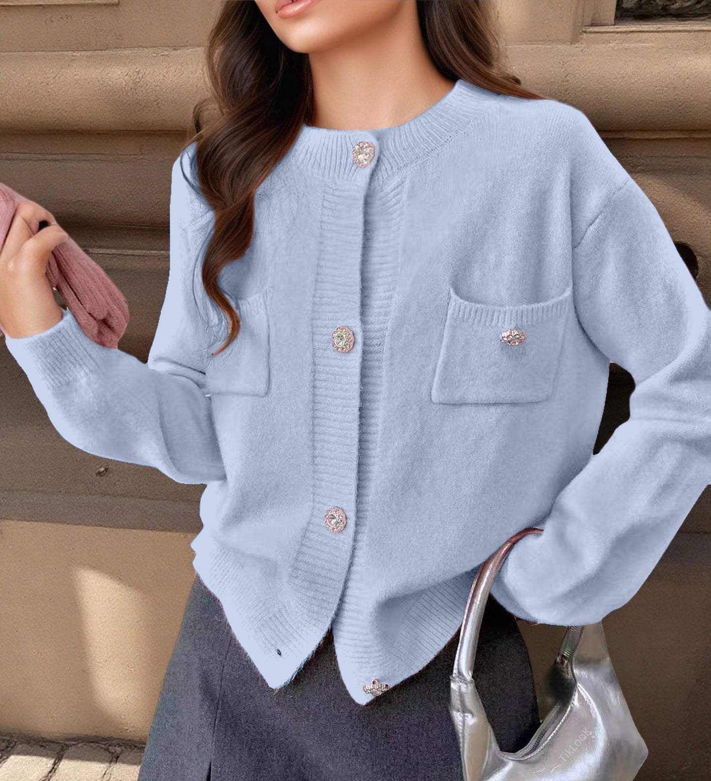 Women's Cardigan – Wool Blend Knit – Relaxed Fit – Button Closure – Decorative Pockets