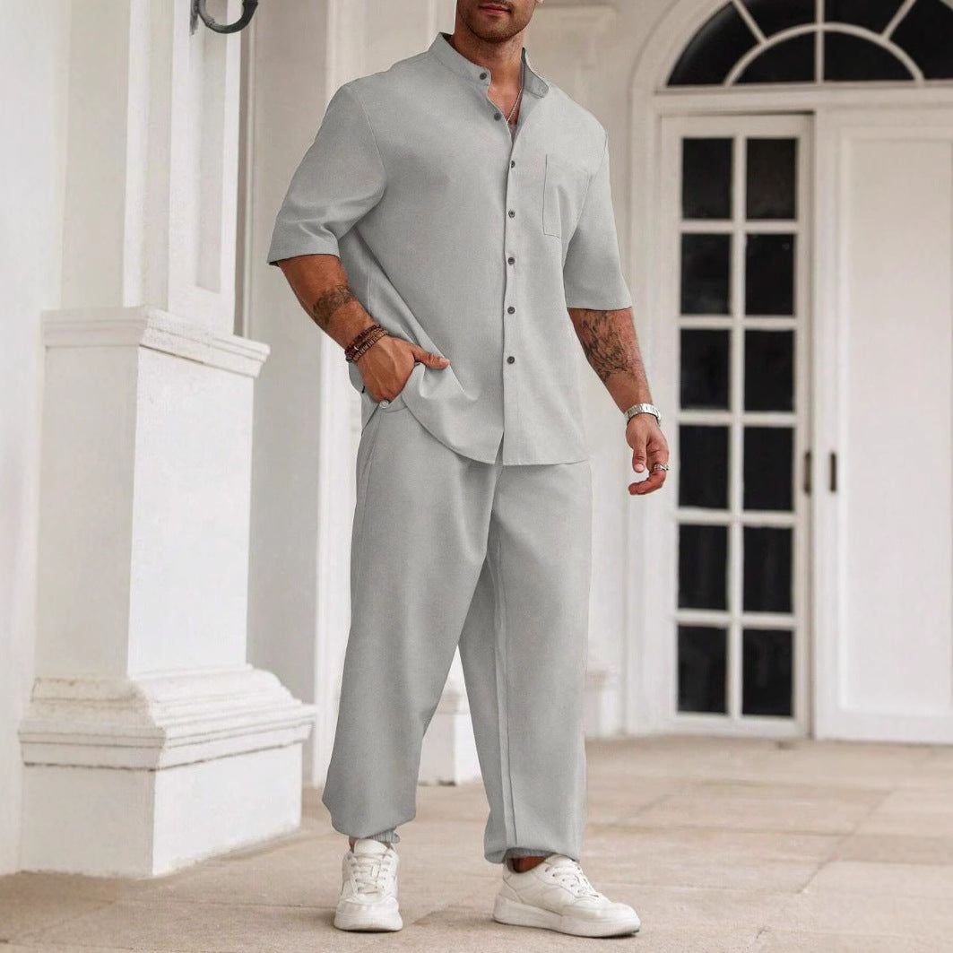 Men's Set – Relaxed Fit – Short-Sleeved Shirt and Pants – Breathable Fabric Set