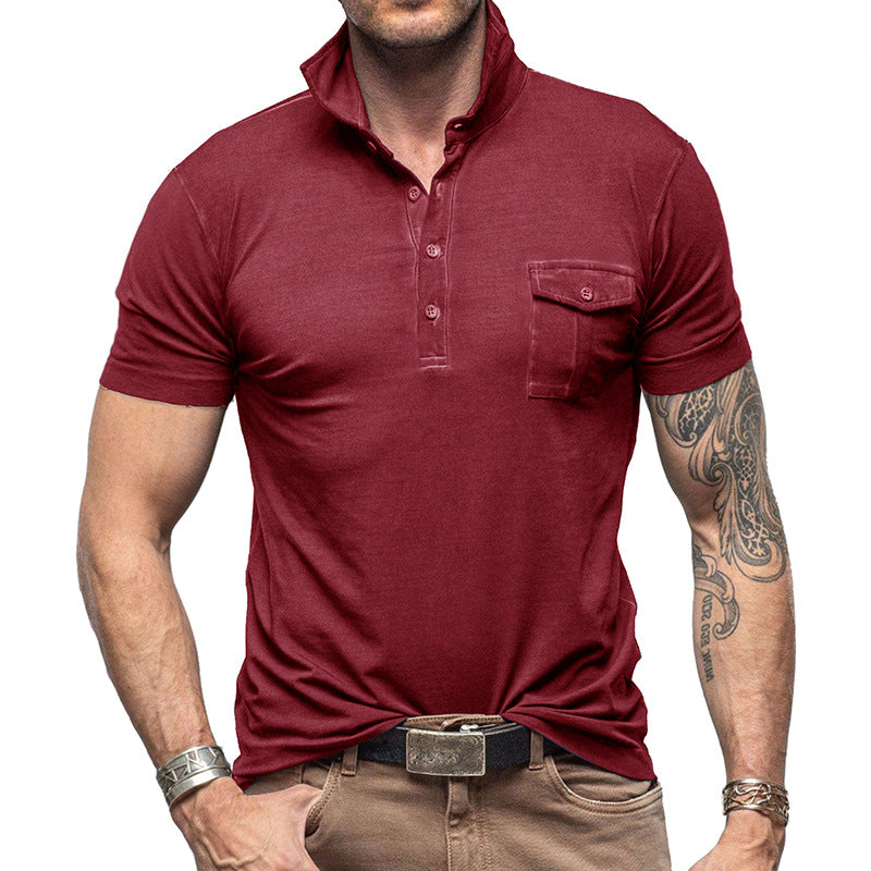 Men's Polo Shirt – Slim Fit – Breathable Cotton – Stand Collar – Chest Pocket with Button