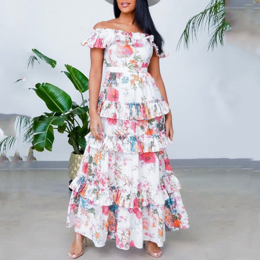 Women's Maxi Dress – Off Shoulder – Ruffle Layer – Loose Fit – Breathable Natural Material