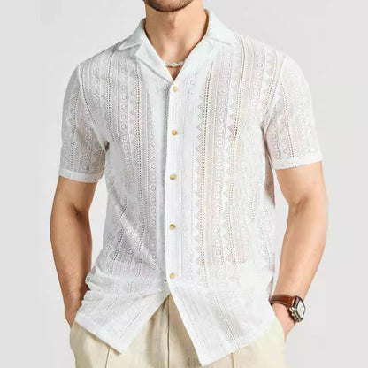Men's Shirt with Short Sleeves – Relaxed Fit – Soft Knit – Lace Cutouts
