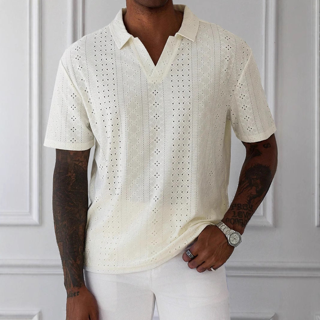 Men's T-shirt – Relaxed Fit – V-neck – Soft Knit – Breathable Lace Expression