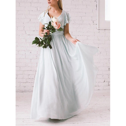 Dress for Women – Maxi Dress – Elegant Fit – V-Neck – Flutter Sleeves