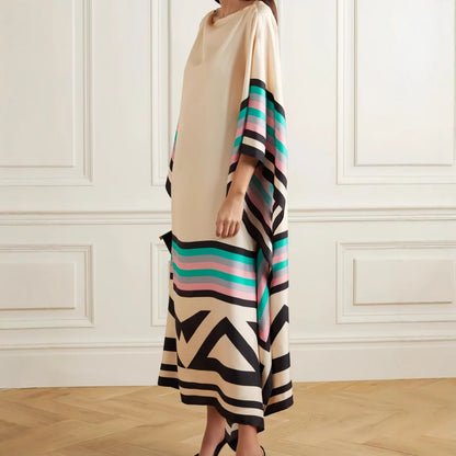 Women's Maxi Dress – One Shoulder – Loose Fit – Asymmetric Hem – Striped Design