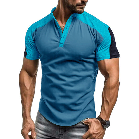 Men's Shirt with Short Sleeves – Slim Fit – Breathable Cotton – Collarless Design