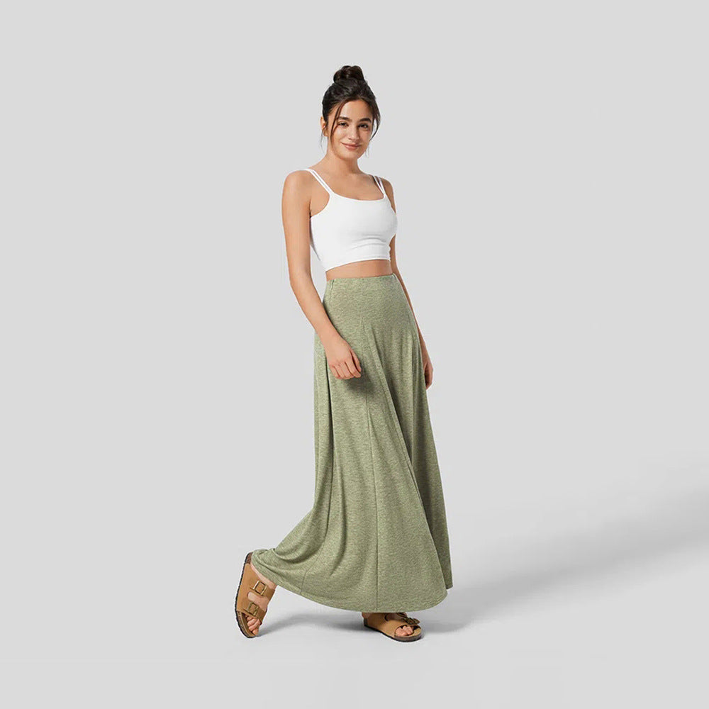 Women's Long Skirt – High Waist – Soft Knit – Flowy Fit – Full Length