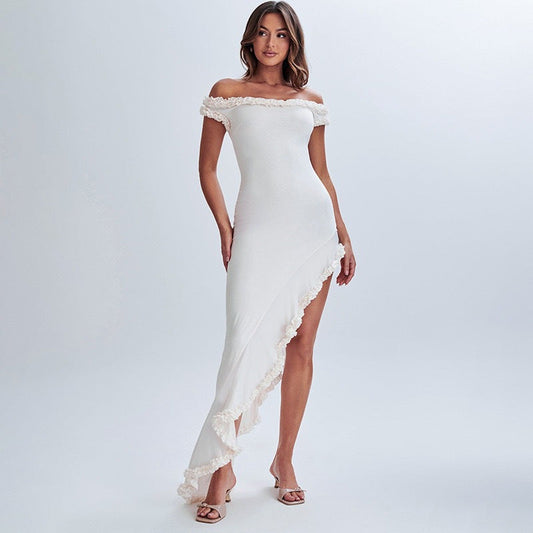 Dress for Women – Slim Fit – Off-Shoulder with Ruffles – Asymmetric High-Low Hem