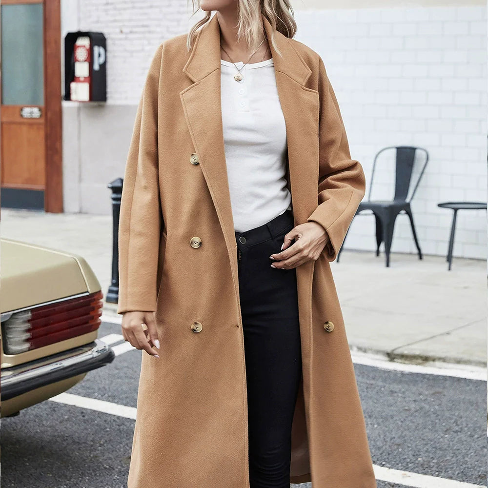 Women's Coat – Wool Texture – Relaxed Fit – Double Breasted – Classic Cut