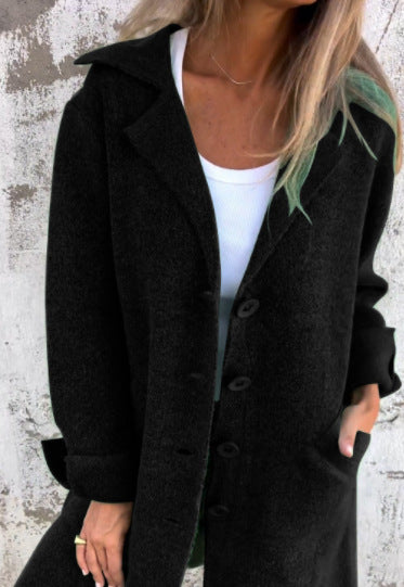Women's Coat – Mid-Length – Relaxed Fit – Wool Look – Single-Breasted with Lapels