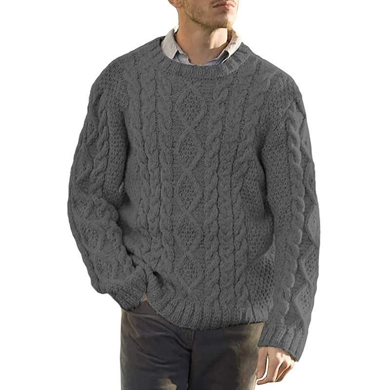 Men's Sweater – Chunky Cable Knit – Oversized Fit – Round Neck Long-Sleeved