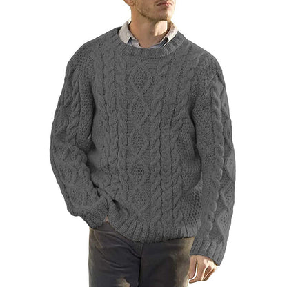 Men's Sweater – Chunky Cable Knit – Oversized Fit – Round Neck Long-Sleeved