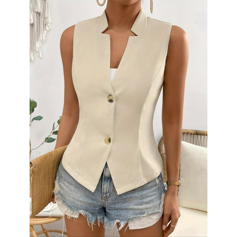 Women's Cardigan Blouse – Sleeveless – Slim Fit – Button Closure – Tailored Fit