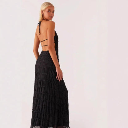 Dress for Women – Maxi Dress – Halterneck – Soft Drape – Ruched Bodice – Lace Trim