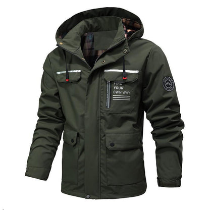 Men's Windbreaker – Waterproof Lightweight Fabric – Regular Fit – Hood and Pockets
