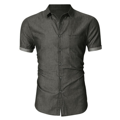 Men's Shirt with Short Sleeves – Slim Fit – Breathable Cotton – Chest Pocket – Button Closure