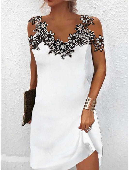 Dress for Women – Slim Fit Evening Dress – V-Neck – Embroidered Lace – Sleeveless