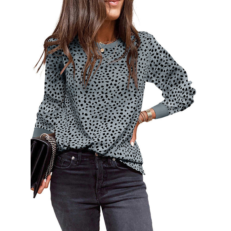Women's Long-Sleeved Blouse – Loose Fit – Polka Dot Pattern – Soft Breathable Quality
