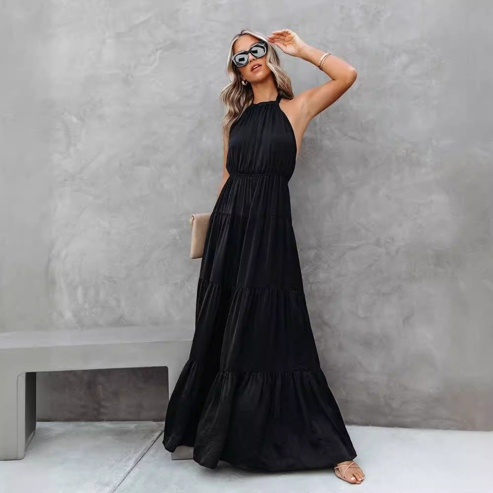 Women's Halterneck Dress – Long with Layered Skirt – Loose Fit – Breathable Material