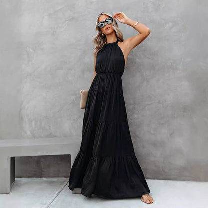Women's Halterneck Dress – Long with Layered Skirt – Loose Fit – Breathable Material