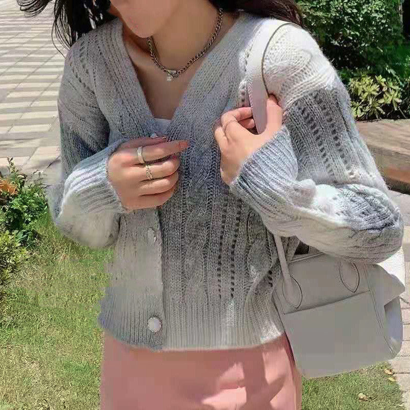 Women's Cardigan – Relaxed Fit – Cable Knit – Voluminous Sleeves – Button Closure