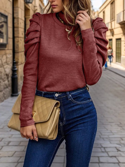 Women's Sweater – Soft Knit – Regular Fit – Textured Puff Sleeves – Round Neck