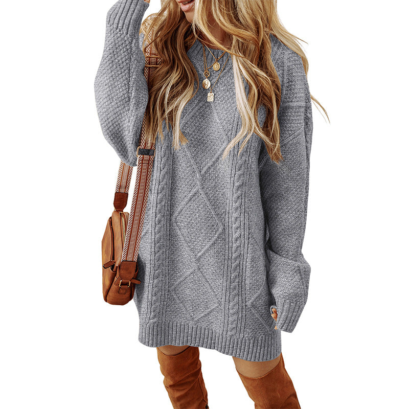Women's Sweatshirt – Cable Knit – Loose Fit – Knee Length – Long Sleeves For Everyday