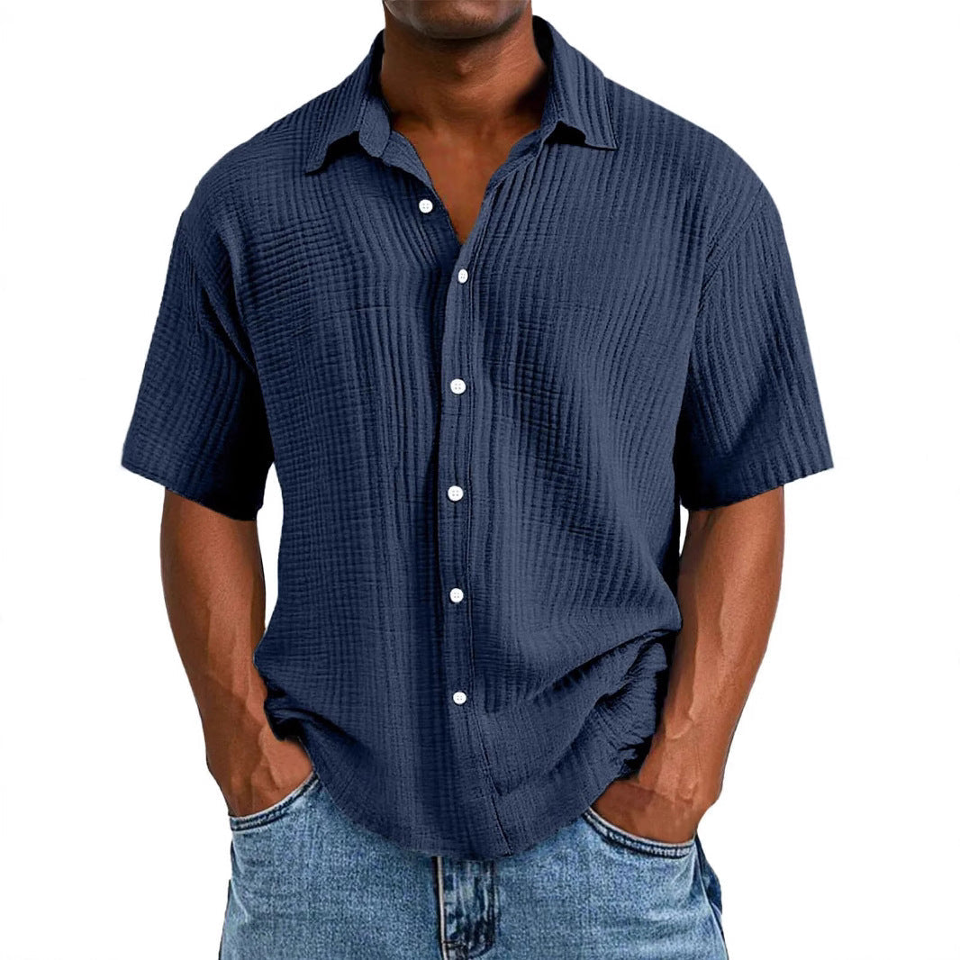 Men's Shirt with Short Sleeves – Relaxed Fit – Crinkled Texture – Breathable Fabric