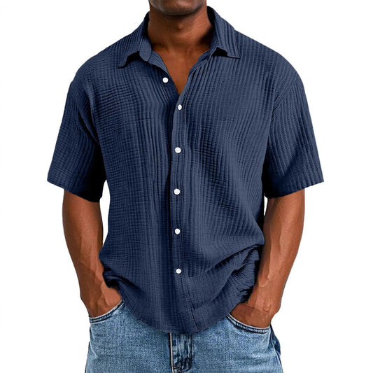 Men's Shirt with Short Sleeves – Relaxed Fit – Crinkled Texture – Breathable Fabric