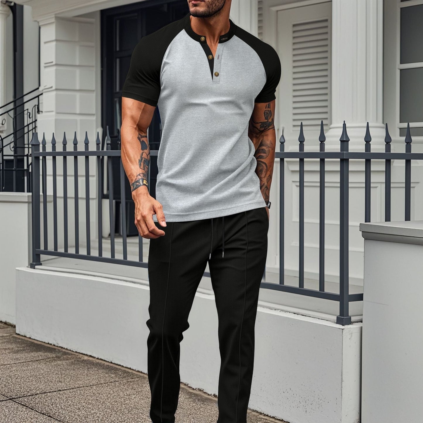 Men's Shirt with Short Sleeves – Slim Fit – Breathable Lightweight Fabric – Raglan Sleeves