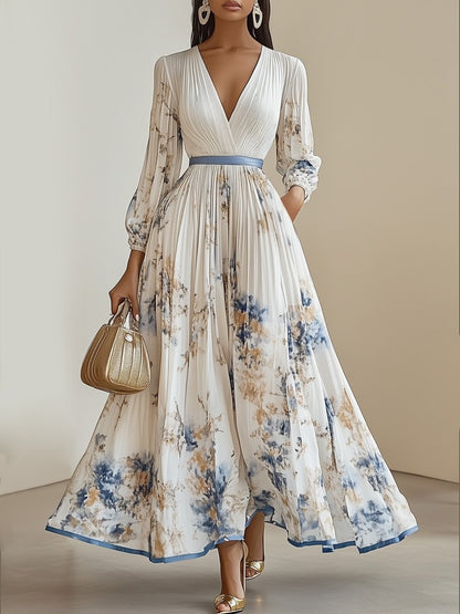 Mia - Women's Dress - Long Maxi - V-Neck - Floral Print - Elegant Style